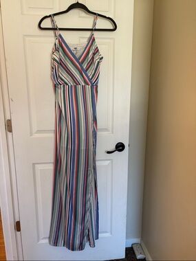 BB Dakota Multistripe V-Neck Maxi Dress in Blue, Red, Green, White, Pink